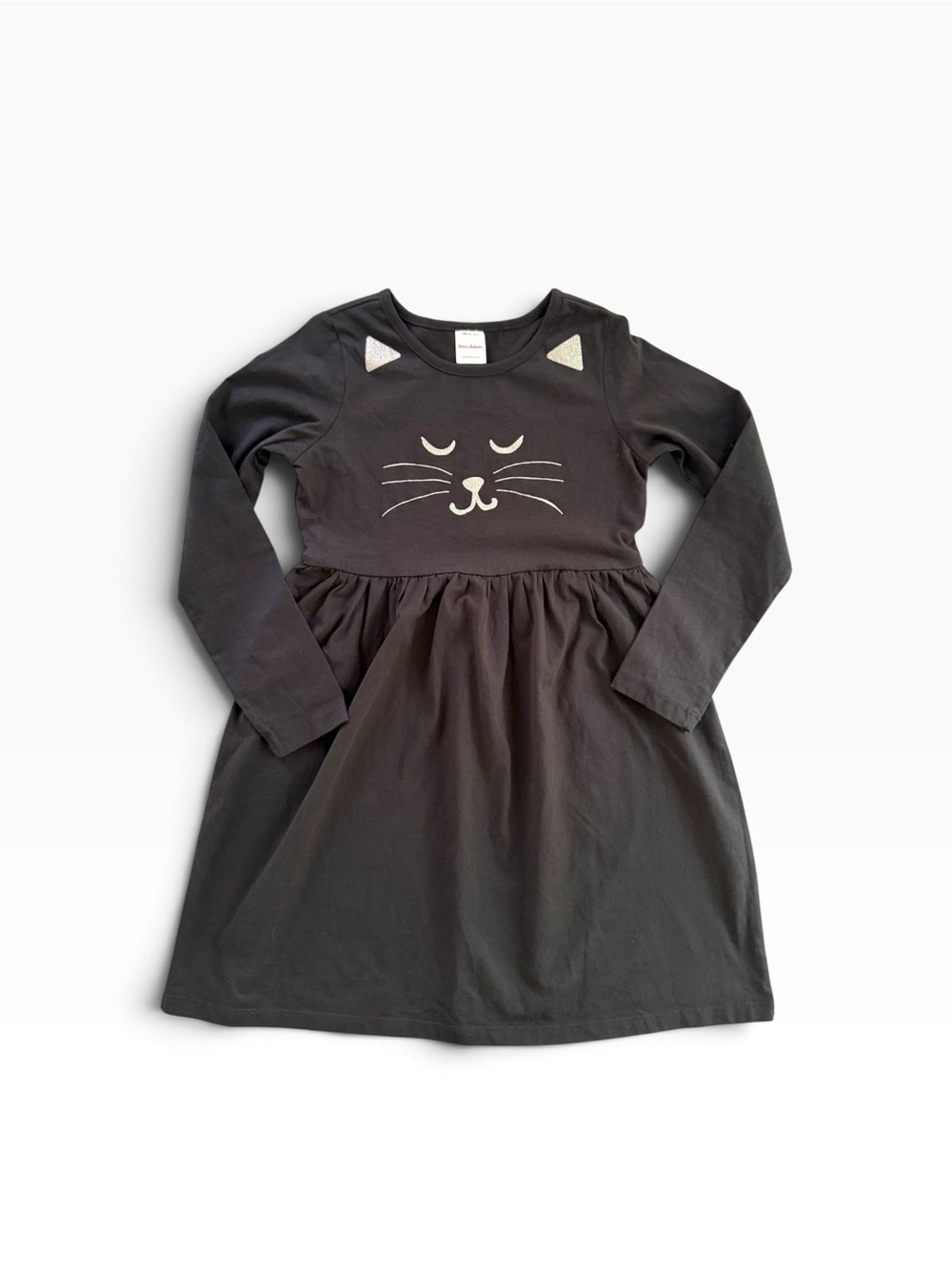Hanna Andersson Black Cat Dress Halloween Long Sleeve Glitter Face Dress 8 130cm